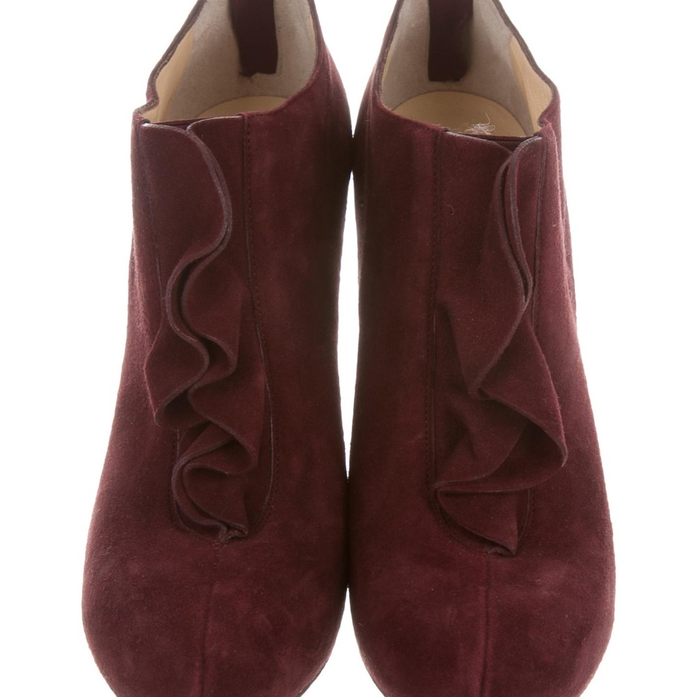Valentino Crimson Suede Ruffle Booties Size37/US 7 - Picture 3 of 8